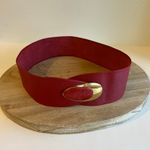 Vintage 90s Red Soft Genuine Leather Wide Golden Buckle Wrap Belt Size M Size M Photo 2