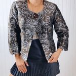 Tribal Womens Size 4 Brown Metallic 1 Button Open Front 3/4 Sleeve Jacket Blazer Photo 0