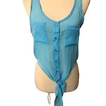 Wet Seal pale blue button down racer back sheer crop top tie front Photo 1