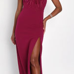 Lulus  NWT  Flair Berry Pink Feather Sleeveless Maxi Dress with slit sexy Photo 0
