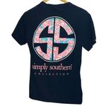 Simply Southern Women's S Short Sleeve Graphic Tee Navy Pink Floral Logo Preppy Photo 1