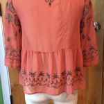 Free People Pennies Sequel Semi-Sheer Rust Embroidered 3/4-Slv Blouse Top VGUC XS Photo 7