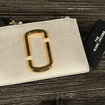 Marc Jacobs NWT Platinum Zip Wallet Card Holder with Gold Detail Photo 0