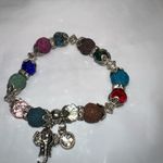 Silver Tone Colorful Lava Rock Bead Good Luck Elephant Charm Bracelet Photo 3