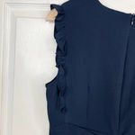 Maggy London Women's Blue V-Neck Hi-Lo Midi Dress Ruffle Detail Size 10 Photo 6