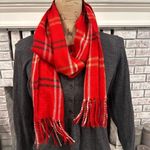 CEJON for Macy’s Red Classic Plaid Woven Scarf Soft Italian Acrylic Fringe Winte Red Photo 2
