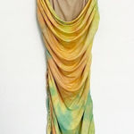 Y2K Womens Tie Dye Bodycon Dress Rainbow Club Rave 90s Orange Green Yellow Small Photo 0