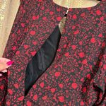 EXPRESS Black Red Rose Floral Pleated Long Sleeve V Neck Dress XL Photo 7