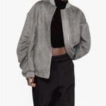 ZARA  Faux Suede Bomber Jacket Ruched Sleeves Grey Size Large Photo 2