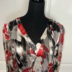 VTG 100% SILK RED & BLACK ABSTRACT SHEER BLOUSE Photo 3