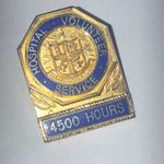 Vintage Gold Tone and Blue Hospital Volunteer 4500 Hours Service Pin Photo 1
