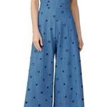 Hunter Bell Alex Denim Wide Leg Crop Jumpsuit Tie Straps With Side Zip Size 0 Photo 5