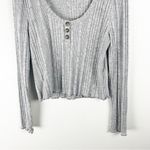 AERO Gray Scoop Neck Long Sleeves Ribbed Knit Button Accents Top Size XL Photo 7