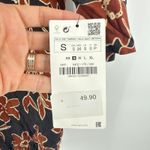 ZARA NWT  Basic Collection Womens Black Rust Floral 3/4 Sleeve V Neck Dress Small Photo 6