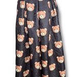 Saferin Teddy Bear Print Black Jacquard Pleated Midi Skirt Kawaii Harajuku Retro Size M Photo 6