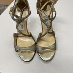 Jimmy Choo  Silver Gold Sparkle Strappy Heels Womens 9 Leather Glitter Glam Shoe Photo 8