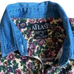 At Last & Co Vintage Floral Button Down Shirt With Denim Blue Collar Size Medium Photo 3