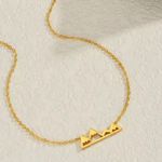 Boutique NEW Yellow Gold Plated Snowy Mountain Bar‎ Pendant Necklace, 16-18” Photo 13