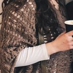 Free People Hood Wide Sleeve Button Chocolate Brown Open Knit Sweater Large Boho Photo 6