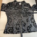 Chico's 2 Blazer Jacket Women Large Black Floral Lace Open Front 3/4 Sleeve Sheer Photo 8