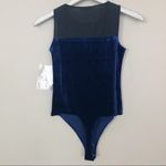 Good American  The Mixed Velvet Bodysuit Navy Blue and Black NEW Photo 5