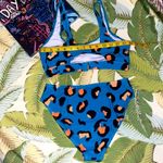 NWT | PINE Blue Leopard Split Back High Waist Bikini | Size Medium Photo 4