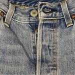 Levi's ποΈ 501 Blue Medium Wash Distressed Long Denim Jean Shorts Size 25 Photo 4