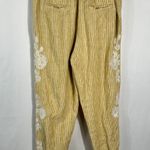 Anthropologie Yellow Striped Floral Embroidered Detailed Tapered Linen Pants XS Photo 6