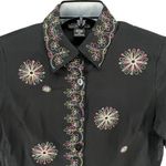 Silkland Y2K Shirt Women S Petite Black Silk Embroider Floral Button Up Boho Art Size undefined Photo 2