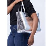 Mansur Gavriel Large Metallic Croc Tote Silver Womens Size OS Photo 3