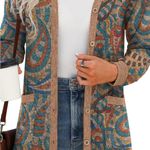 GRECERELLE Women’s Paisley long sleeved button down Brown Sweater size Medium Photo 1