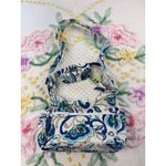 Vera Bradley Quilted Crossbody Bag Floral Blue White Green Matching Pouch Photo 12