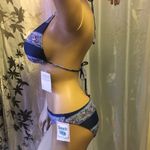 NWT Paisley Striped Bikini Swim Suit Set Purple Size M Photo 4