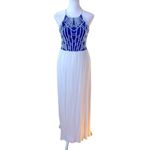 Jealous Tomato Vintage Y2K  Cobalt Blue White Halter Gauze Maxi Dress Size Medium Photo 8