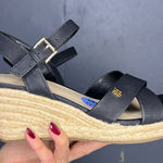 Tommy Hilfiger  Black Wedge Sandals with Jute Espadrille Platform, Size 6.5 Photo 0