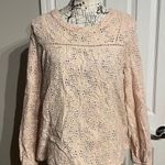 Laffaire Crochet Eyelet Boho Coastal Cottage Breathable Cotton Coquette Western Floral Henley button side shoulder L Pink Size L Photo 0