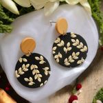 Round Black/Yellow Twig Leaf Acrylic Dangle‎ Earrings Retro Chic Style Black Photo 5