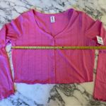 Abound  Women's Long Sleeve Scoop Neck Button Front Crop Knit Top Hot Pink XL NWT Photo 3