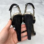 Valentino Garavani  Vintage Suede T Strap Side Cut Out Sandal Heel Black Y2K 37.5 Photo 5