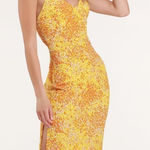 Lulus NWT Lulu’s Mai Mustard Yellow Floral Print Lace-Up Midi Dress Photo 0