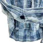 American Eagle Outfitters Womens Plaid Cropped Hoodie Shirt XXS Blue Distressed Photo 4