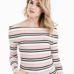 White House | Black Market Pink and Black Striped Top Photo 0