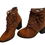 Free People  Carrera Braided Woven Leather Boot Vintage Tan Distress Photo 4
