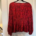 Knox Rose Deep V-Neck Red Floral Flowy Balloon Sleeve Blouse Monochrome XL Photo 3