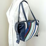 Tory Burch Blue Perry Balloon Stripe Satchel Leather Bag NEW Multicolor Photo 2