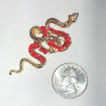 Red and Gold Tone Boho Snake Brooch Photo 2
