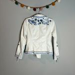 G by Giuliana Black Label Faux Leather Moto Jacket Floral Embroidered White Size XS Photo 4