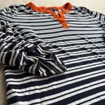 Jones New York  Navy Striped Long Sleeve Tee with Orange Accent Photo 2