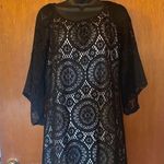 Tacera Black Lace with Nude Lining 3/4 Sleeve Dress Effortless Elegance Size S Photo 13