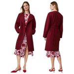 Ann Taylor Tie Waist Balloon Sleeve Wool Blend Coat Mulberry Size XXL Photo 2